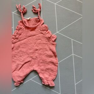Small shop|Baby girl gauzy cotton Textured jumpsuit in Coral Pink,ruffles•••boho